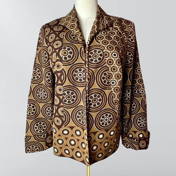 Vintage Marshall Fields Geometric Circle Pattern Brown & Tan Jacket Blazer - Picture 1 of 5